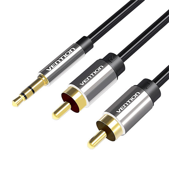 2xRCA kábel, Cinch jack 3,5 mm-es Vention BCFBF 1 m-hez, fekete (BCFBF)