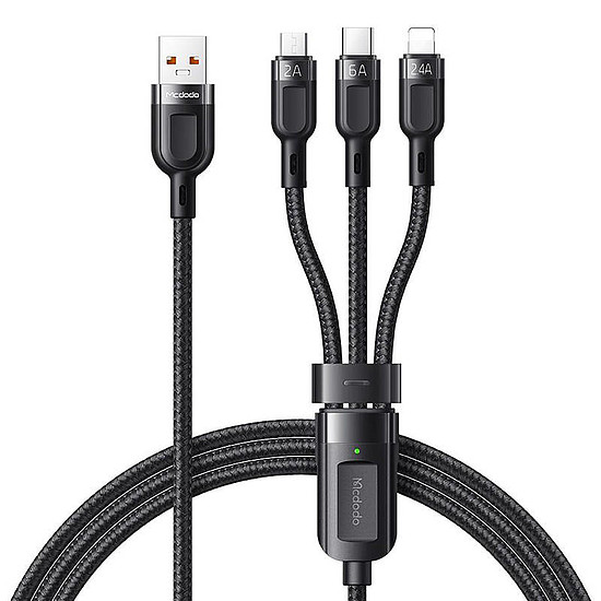 3 az 1-ben USB-USB-C / Lightning / Micro USB kábel, Mcdodo CA-0930, 6A, 1,2 m, fekete (CA-0930)