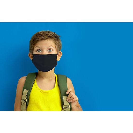 3 rétegű egészségügyi gyerek szájmaszk, gumis rögzítéssel, fekete 50 db/csomag