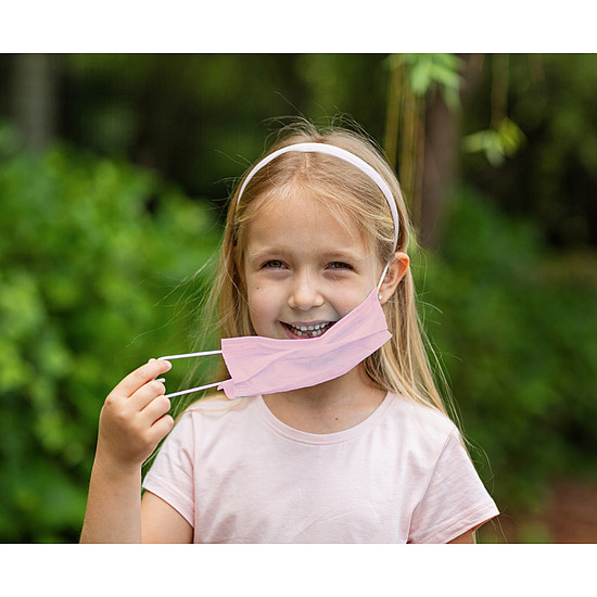 3 rétegű egészségügyi gyerek szájmaszk, gumis rögzítéssel, pink 10 db/csomag