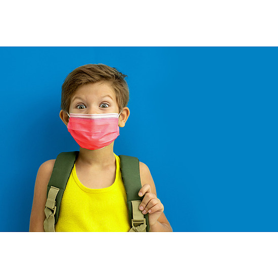 3 rétegű egészségügyi gyerek szájmaszk, gumis rögzítéssel, piros 10 db/csomag