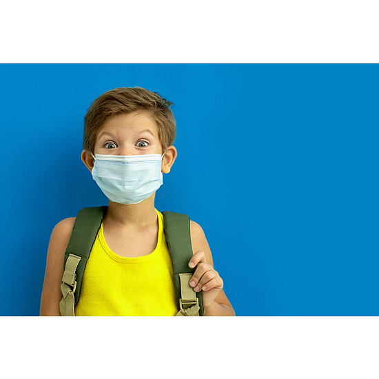 3 rétegű egészségügyi gyerek szájmaszk, gumis rögzítéssel, standard kék 10 db/csomag