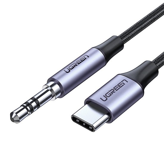 3,5 mm-es mini jack AUX kábel az USB-C UGREEN AV143-hoz, 1 m, szürke (30633)