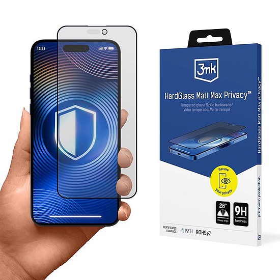 3mk HardGlass Matt Max Privacy - matt edzett üveg adatvédelmi szűrővel iPhone 16 / iPhone 15 készülékekhez (3MK_5903108584449)