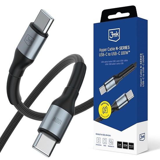 3mk Hyper Cable 3mk Hyper Cable N-SZÉRIA USB-C / USB-C 1m 20V/5A 100W / fekete