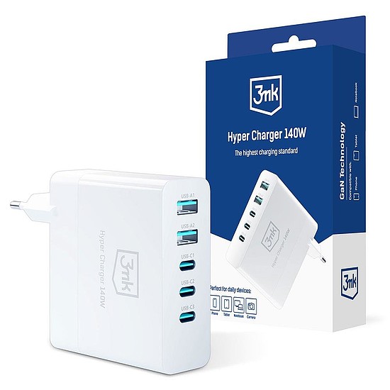 3mk Hyper Charger GaN USB / USB-C QC PD 140W fali töltő fehér