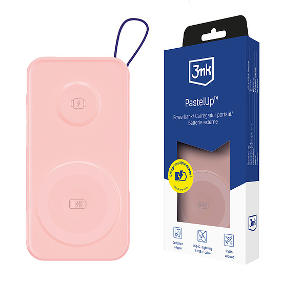 3mk PastelUp 10,000mAh 22.5W USB 1A1C külső akkumulátor - rózsaszín