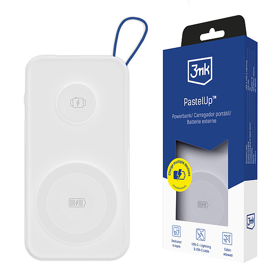 3mk PastelUp külső akkumulátor 10 000 mAh 22,5 W USB 1A1C - fehér
