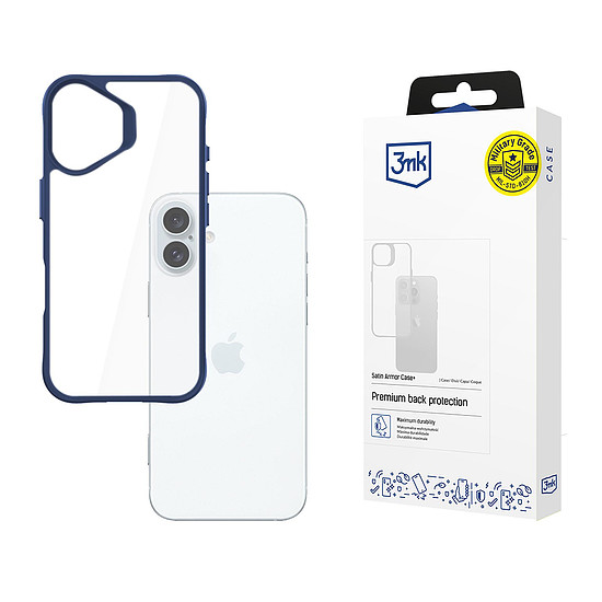 3mk Satin Armor tok+ kék Apple iPhone 16 Plus készülékhez - átlátszó