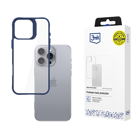 3mk Satin Armor tok+ kék Apple iPhone 16 Pro Max készülékhez - átlátszó