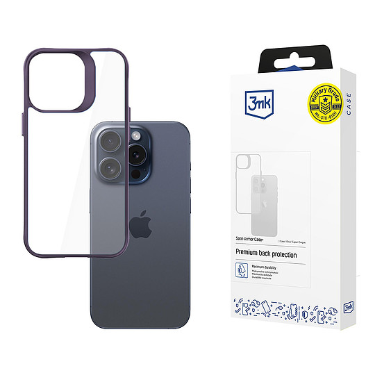 3mk Satin Armor tok+ lila Apple iPhone 15 Pro Max-hoz - átlátszó
