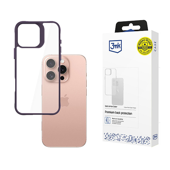 3mk Satin Armor tok+ lila Apple iPhone 16 Pro készülékhez - átlátszó