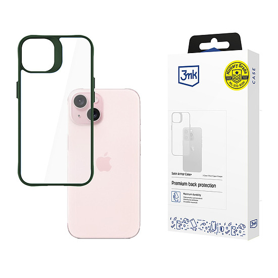 3mk Satin Armor tok+ zöld Apple iPhone 15-höz - átlátszó