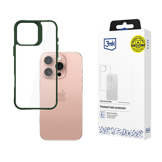 3mk Satin Armor tok+ zöld Apple iPhone 16 Pro készülékhez - átlátszó
