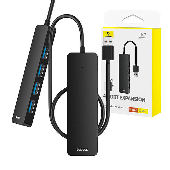 4 az 1-ben Hub Baseus UltraJoy Lite USB-A - USB 3.0 50 cm fekete (B0005280B111-02)