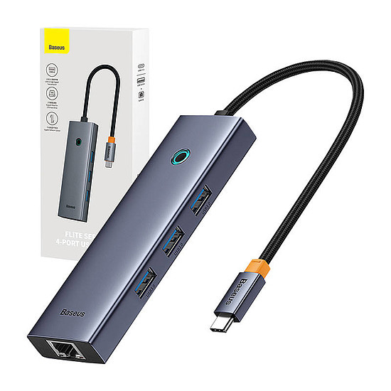 4 az 1-ben Hub Baseus UltraJoy USB-C - 3x USB 3.0 + RJ45, szürke (B0005280A813-00)