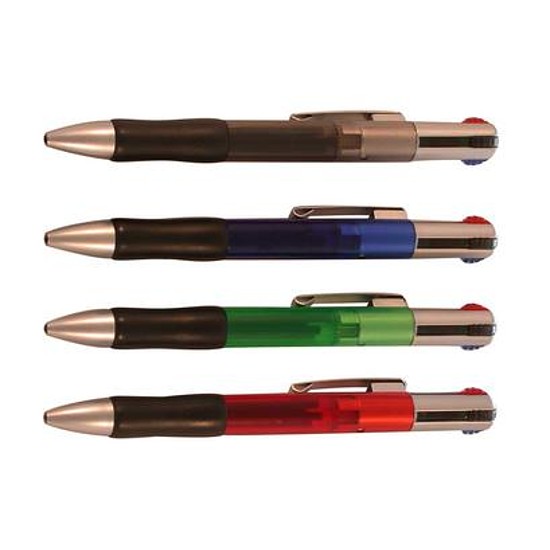4 színű golyóstoll, műanyag, nyomógombos kék-piros-zöld-fekete írásszín