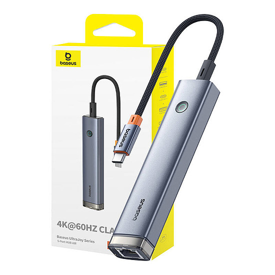 5 portos HUB AIR Baseus UltraJoy Series Type-C - HDMI, USB3.0x2, PD, RJ45 szürke (B00052801811-03)