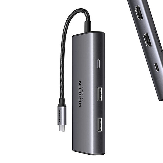 6 az 1-ben UGREEN CM498 USB-C adapter 2x USB-A 3.0, USB-C 3.0, 2xHDMI, PD (15852)