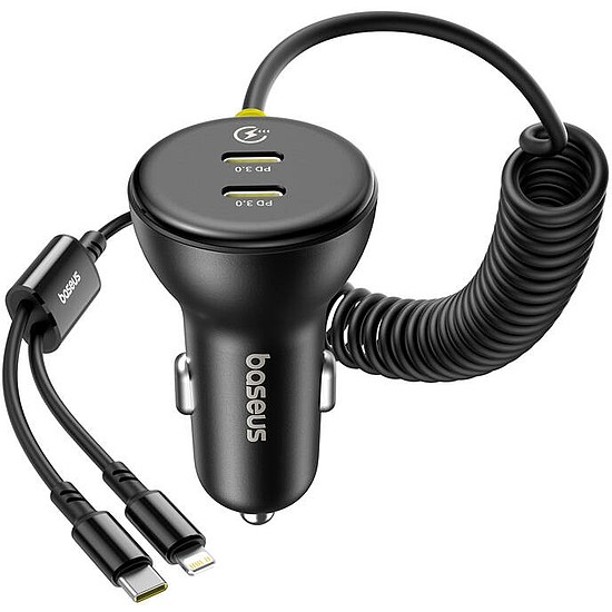 60W Baseus USB-C autós töltő + Lightning kábel fekete (C00035902121-00)