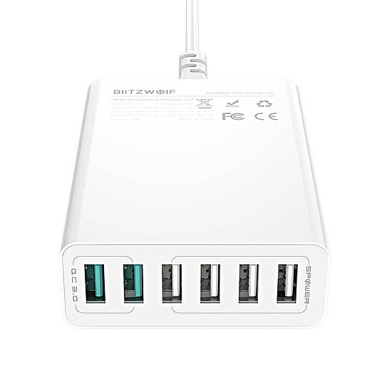 6x USB töltő Blitzwolf BW-S15, QC 3.0, 60W, fehér (BW-S15 EU)