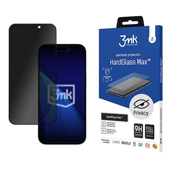 9H adatvédelmi üveg 3mk HardGlass Max Privacy Apple iPhone 16 Pro Max készülékhez
