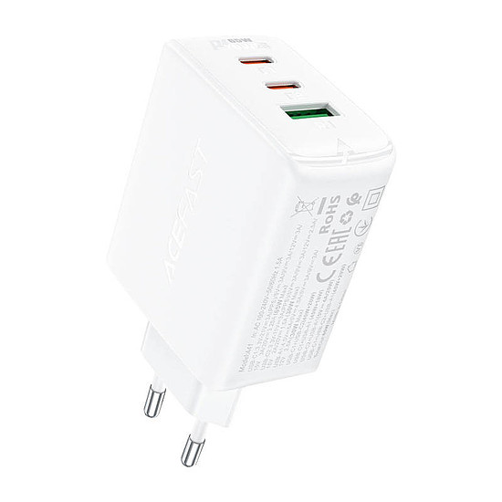Acefast A41 fali töltő, 2x USB-C + USB, GaN 65W, fehér (A41 white)