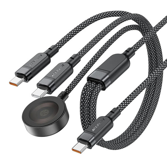Acefast C6-11 USB-C 3 az 1-ben kábel - 2x USB-C / Qi 480Mb/s 100W 1.2m - fekete