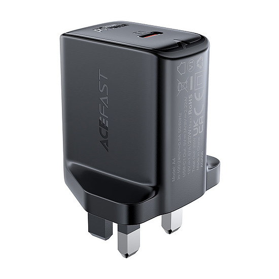 Acefast fali töltő (UK csatlakozó) USB Type C 20W, PPS, PD, QC 3.0, AFC, FCP fekete (A4 fekete)