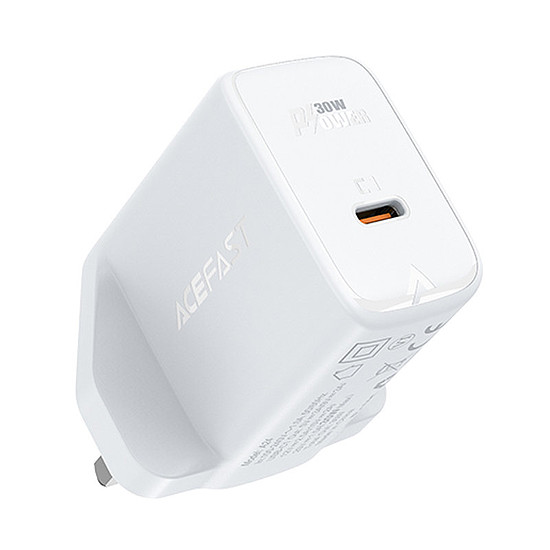 Acefast GaN fali töltő (UK csatlakozó) USB Type C 30W, Power Delivery, PPS, Q3 3.0, AFC, FCP fehér (A24 UK white)