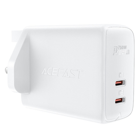 Acefast GaN töltő (UK csatlakozó) 2x USB Type C 50W, Power Delivery, PPS, Q3 3.0, AFC, FCP (A32 UK)