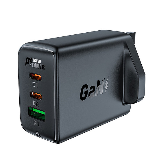 Acefast töltő GaN 65W 3 port (1xUSB, 2xUSB C PD) UK csatlakozó fekete (A44)