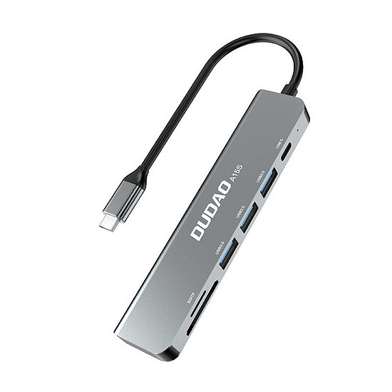 Adapter 6 az 1-ben Dudao A15S USB-C 3x USB, 1x USB-C, SD / TF, szürke