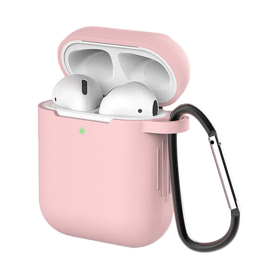 AirPods 2 tok / AirPods 1 szilikon puha tok fejhallgatóhoz + kulcstartó karabiner függő rózsaszín (D tok)