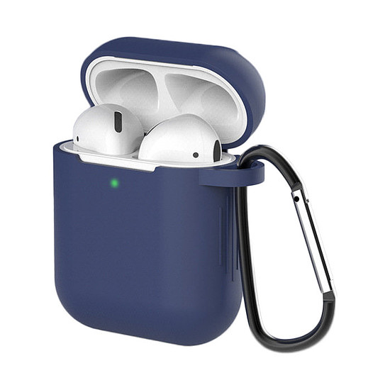 AirPods 2 tok / AirPods 1 szilikon puha tok fejhallgatóhoz + kulcstartó karabiner függő kék (D tok)