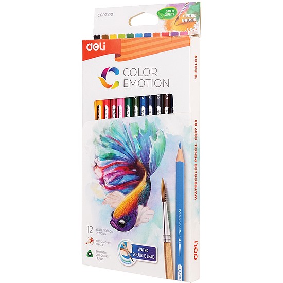 Akvarellceruza készlet, papírdobozban, DELI COLOR EMOTION, 12 különböző szín (DEC00700)
