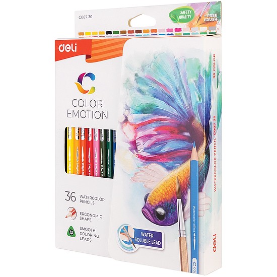Akvarellceruza készlet, papírdobozban, DELI COLOR EMOTION, 36 különböző szín (DEC00730)