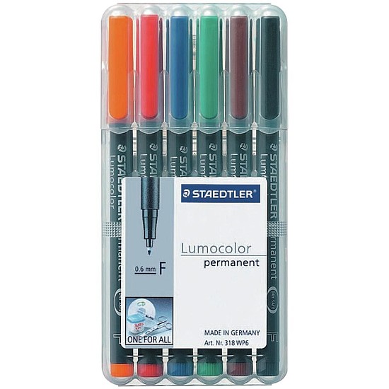 Alkoholos marker készlet, OHP, 0,6 mm, STAEDTLER "Lumocolor 318", 6 különböző szín