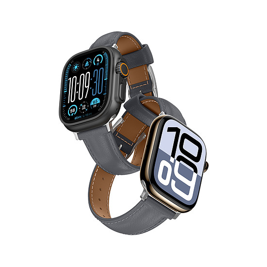 AmazingThing Class Band bőrszíj Apple Watch 45 / 46 / 49 mm-hez - szürke