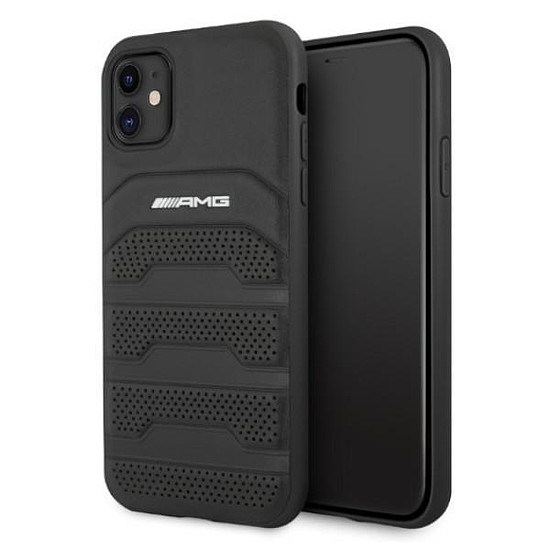 AMG AMHCN61GSEBK iPhone 11 6.1 hüvelykes fekete/fekete keménytok, bőr dombornyomott vonalak