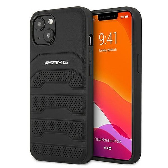 AMG AMHCP13SGSEBK iPhone 13 mini 5.4" fekete/fekete keménytokos bőr dombornyomott vonalak