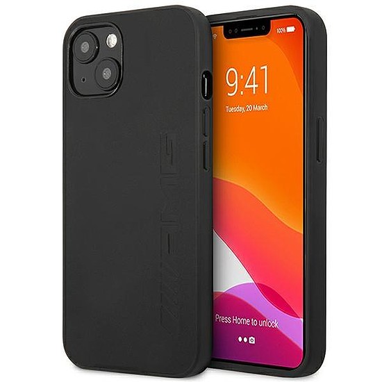 AMG AMHCP14SDOLBK iPhone 14 6.1" fekete/fekete kemény tok, bőr forróbélyegzett