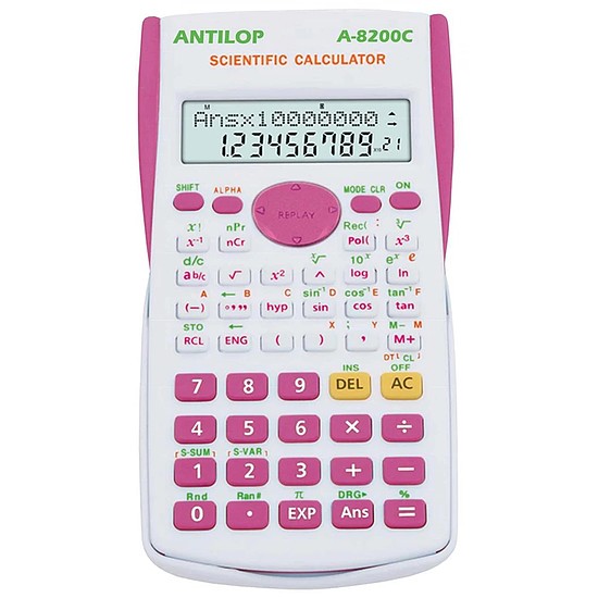 Antilop A-8200C színes számológép tudományos 10 + 2 számjegy 240 funkció fehér pink gombokkal