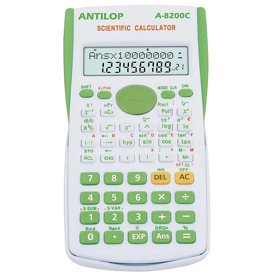 Antilop A-8200C színes számológép tudományos 10 + 2 számjegy 240 funkció fehér zöld gombokkal