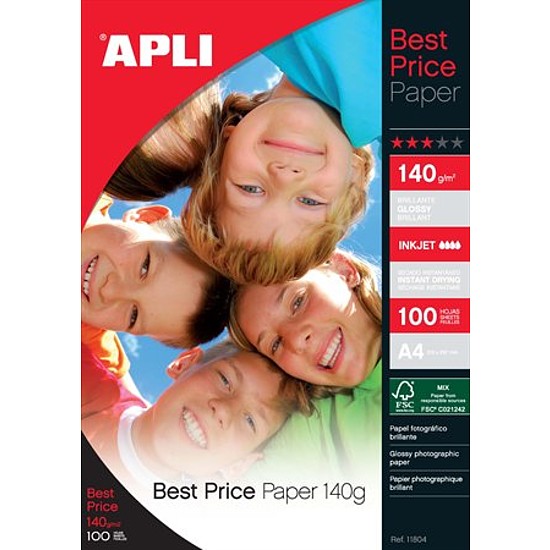 Apli inkjet fotópapír A4 140gr. fényes glossy 100 ív 11804