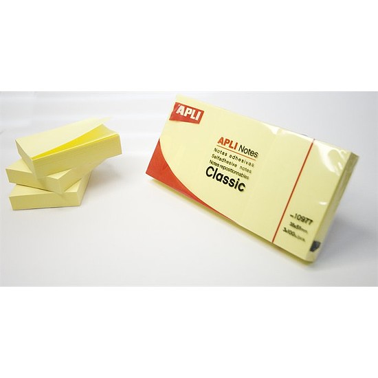 Apli öntapadós jegyzettömb 38x51mm 100 lap sárga 3 tömb/csomag
