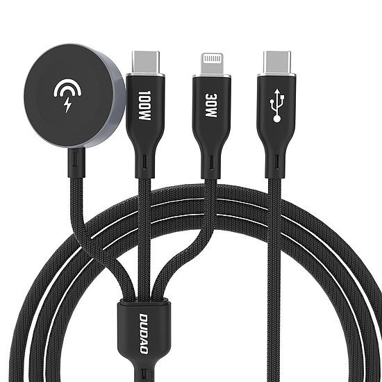 Apple Watch Dudao A12Max+ PD 100W 3in1 töltőkábel: USB-C Lightning 1.2m - fekete