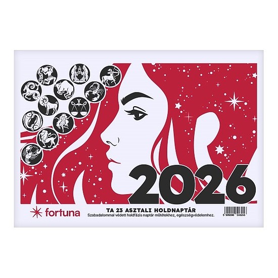 Asztali naptár 2026 FORTUNA TA23 álló fehér lapos holdfázissal
