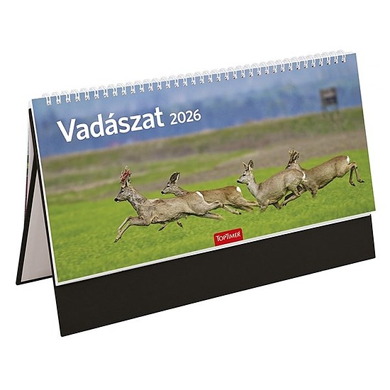 Asztali naptár 2026 képes TOPTIMER T054 álló fehér lapos Vadászat fekete