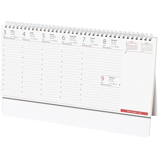 Asztali naptár kép nélküli Oktáv 320x150 mm félórás időbeosztás fehér lap álló háttal